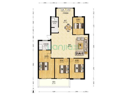 元帅路32号小区 4室2厅2卫 143平方
