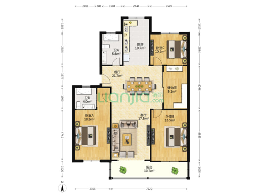 民生新村 3室2厅2卫 144平方