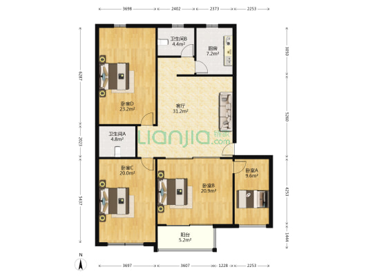 兰馨楼 4室1厅2卫 155平方
