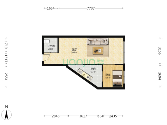 汇雄时代 1室1厅1卫 62平方