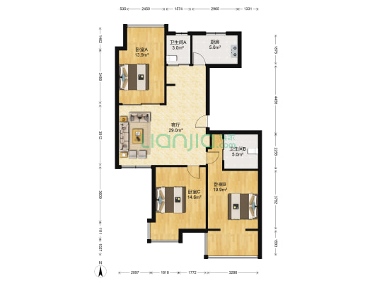 汇智佳园 3室1厅2卫 119平方