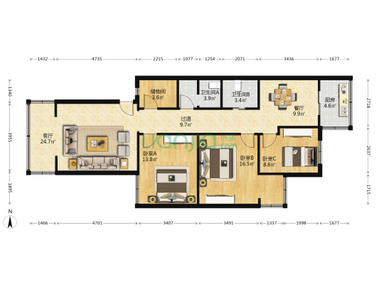 石人南路6号 3室2厅2卫 105平方