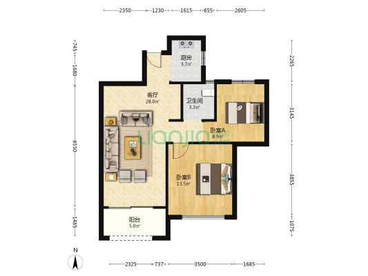 东润锦园 2室1厅1卫 83平方