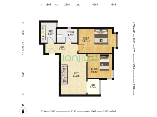 人民日报社家属区 2室1厅1卫 76平方