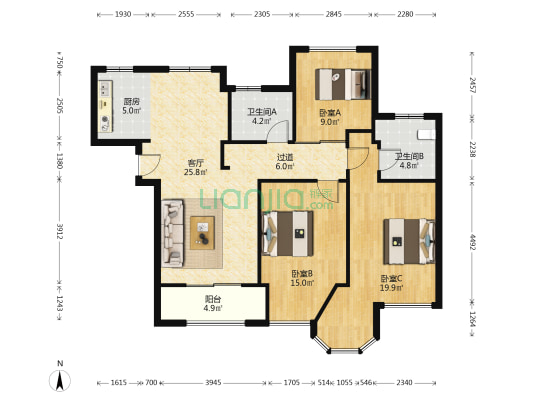 外滩香颂 3室1厅2卫 118平方