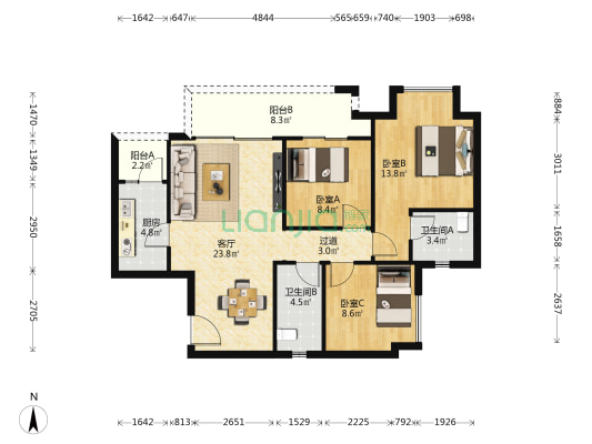 海成星光上院三期 3室1厅2卫 97平方