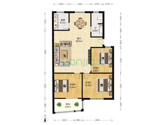 工业设备安装公司第四分公司北院生活区 3室1厅1卫 104平方