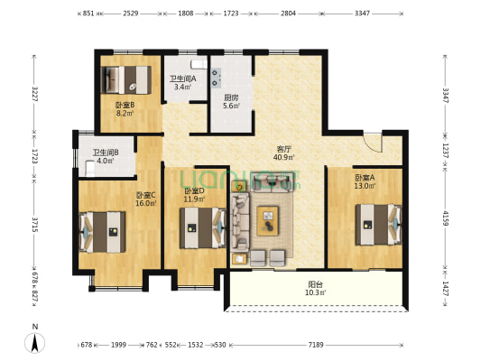 城发站南润府西区 4室1厅2卫 146平方