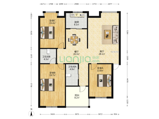 近江枫乔苑 3室2厅2卫 130平方
