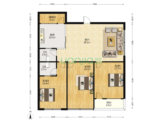 金龙路 3室1厅2卫 126平方