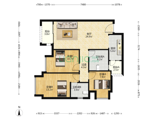 映湖十里C区 3室1厅2卫 100平方