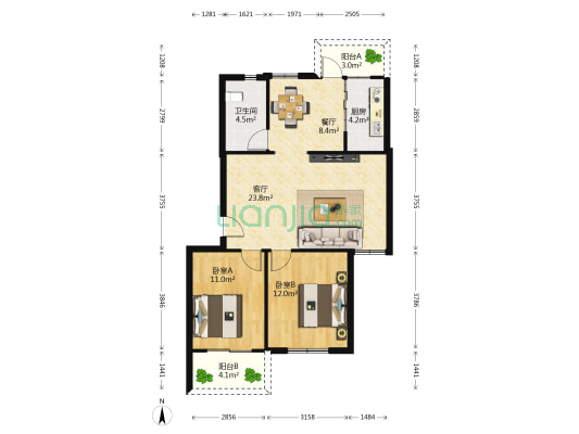 通仕达小区 2室2厅1卫 84平方