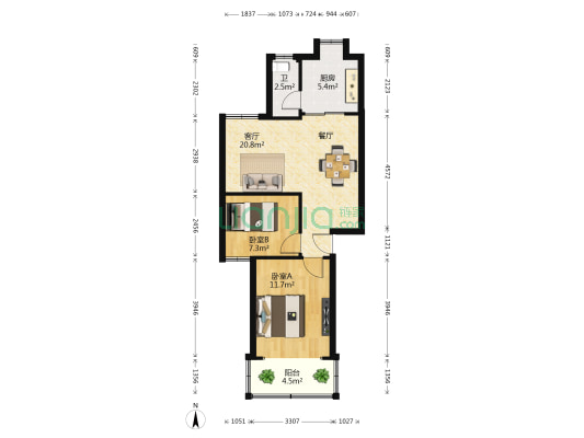 化工原料厂宿舍（文教路660号） 2室1厅1卫 62平方