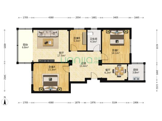 隆德佳苑 3室2厅1卫 111平方