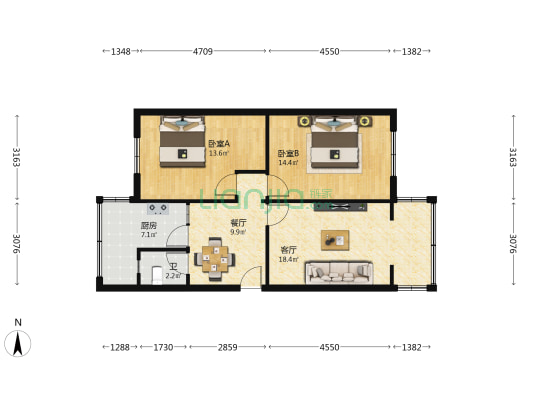 省第一劳教所办事处家属院 2室2厅1卫 81平方