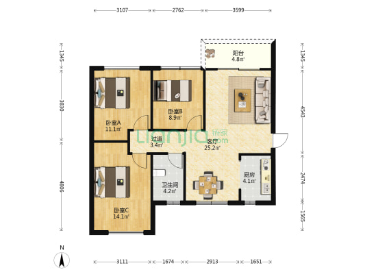 园博里∙如院 3室1厅1卫 83平方