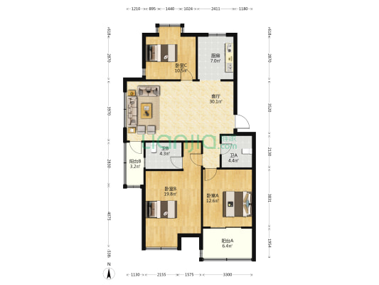 云和景苑 3室1厅2卫 112平方
