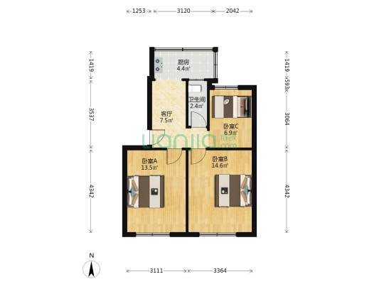 开源街 3室1厅1卫 64平方