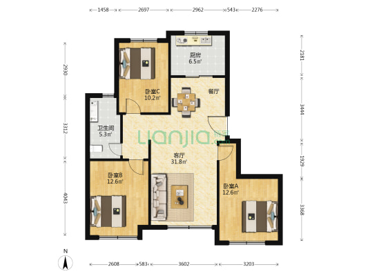 华润置地幸福里学府苑 3室1厅1卫 102平方