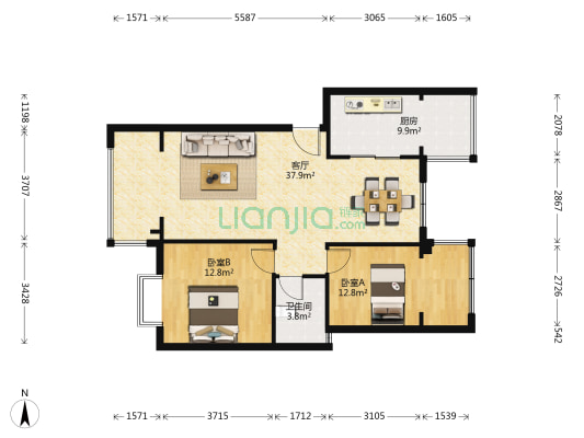 蔡山美地 2室1厅1卫 88平方