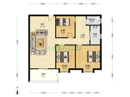 雅麗苑商住小区 3室1厅1卫 108平方
