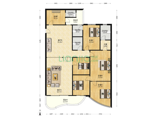 江威豪临 6室2厅4卫 219平方