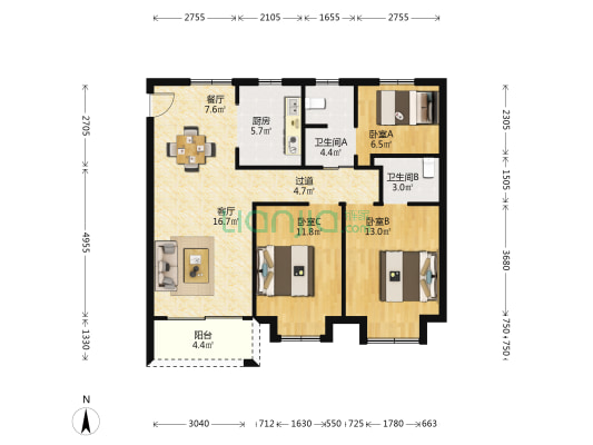地纬金樽花园 3室2厅2卫 101平方
