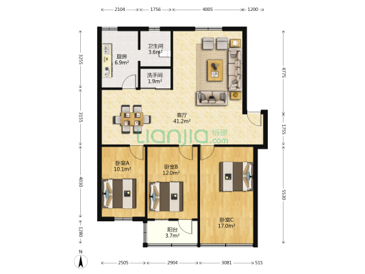 龙隐园II区 3室1厅2卫 110平方