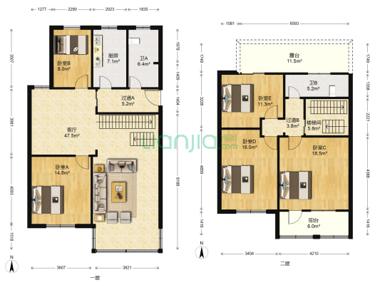 环城南路79弄 5室1厅2卫 105平方