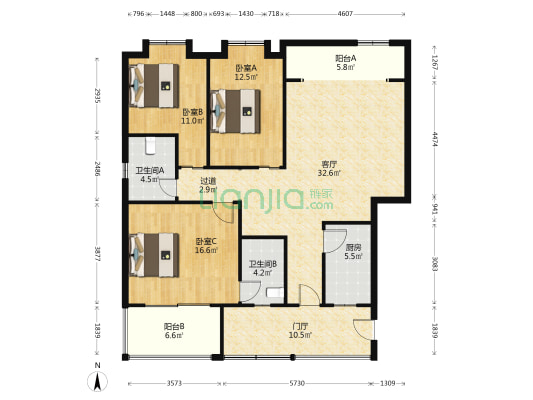 乐晴居 3室1厅2卫 124平方