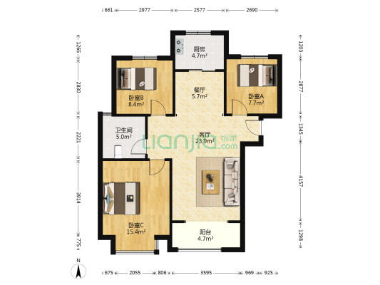 中供暖，保利物业，小区环境好物业好 好楼层-户型图
