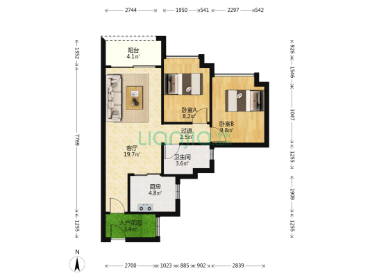 时代倾城(中新镇) 2室1厅1卫 74平方