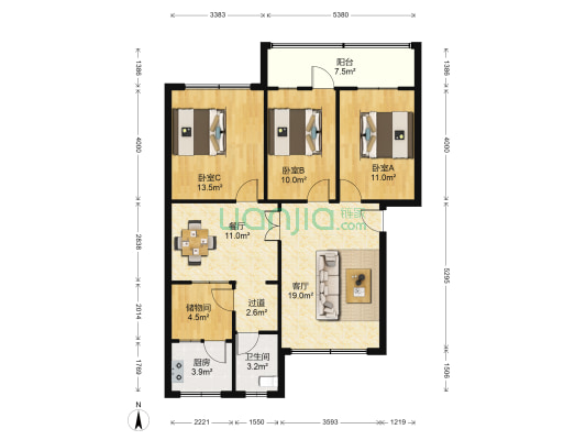 粥店街道办事处 3室2厅1卫 109平方