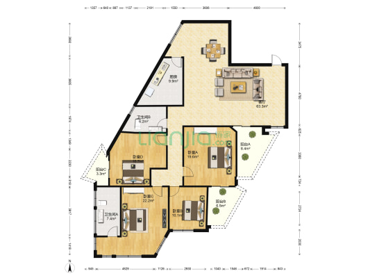 金融花园 4室1厅2卫 202平方