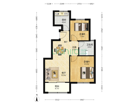 钰泉花园 2室1厅1卫 83平方