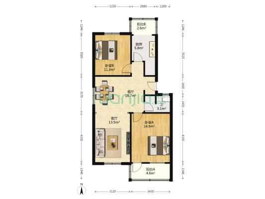 仁丰后街 2室2厅1卫 90平方