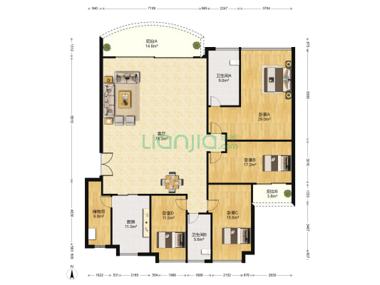 中央花园 4室1厅2卫 235平方