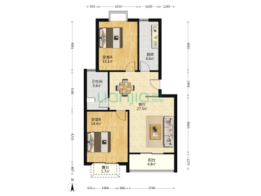 嘉英阳光城市 2室1厅1卫 140平方