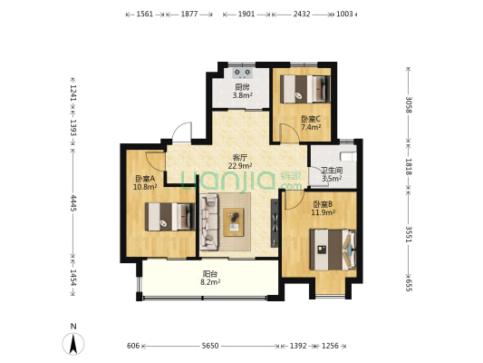 中南樾府 3室1厅1卫 96平方
