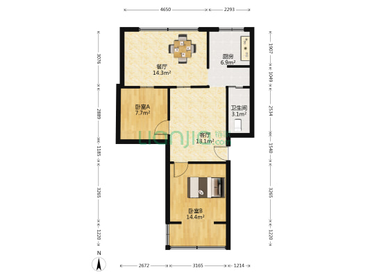 玉林西街后巷1号 2室2厅1卫 72平方
