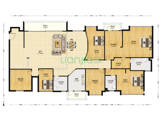 汇港轩 5室1厅3卫 326平方
