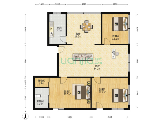 新北商城 3室2厅1卫 148平方