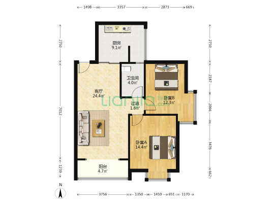九龙坡华岩正规两房，住家安静，生活方便-户型图