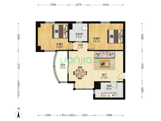 静安国际广场 2室1厅1卫 102平方