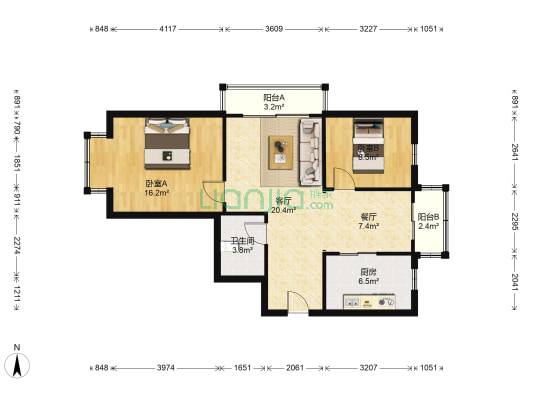锦城小区 2室2厅1卫 91平方