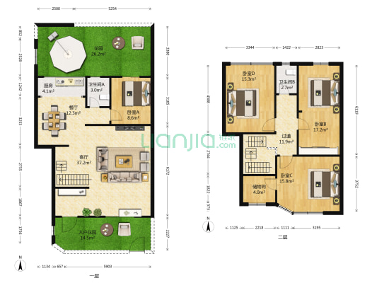 华华园 4室2厅2卫 158平方