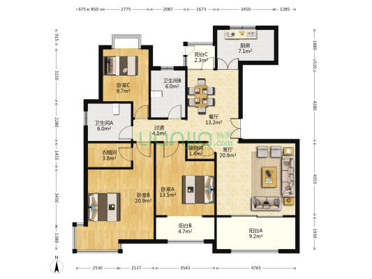 大宁瑞仕花园 3室2厅2卫 154平方