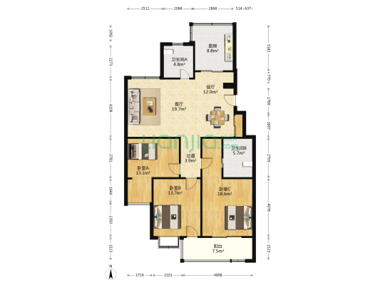华信花苑(海宁市) 3室2厅2卫 128平方
