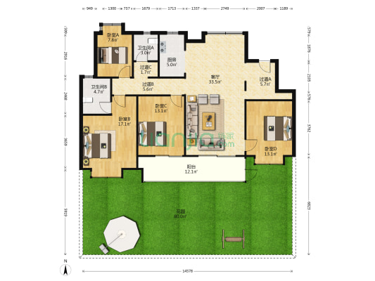 星河天赋 4室1厅2卫 143平方
