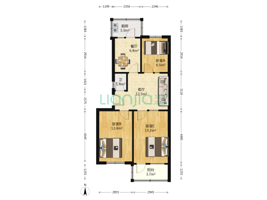 岱岳区区委宿舍 3室2厅1卫 71平方